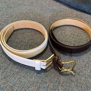 2 Belts! Sizes 42/44 Brown & White Cow Leather Belts- Made in USA Gold Vintage